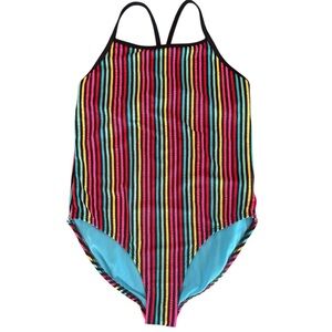 Wonder Nation, Rainbow Striped Kids  One piece Swimsuit Size 10/12